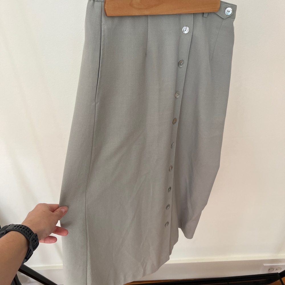 Vintage Sage Green Button-Down A-Line Skirt - Picture 5 of 8